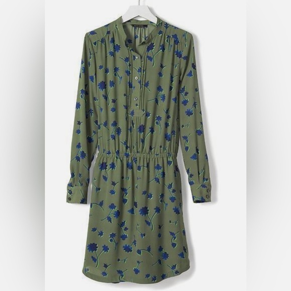 Banana Republic Floral French Shirtdress Lined with Pockets Olive Green Medium - Picture 6 of 12